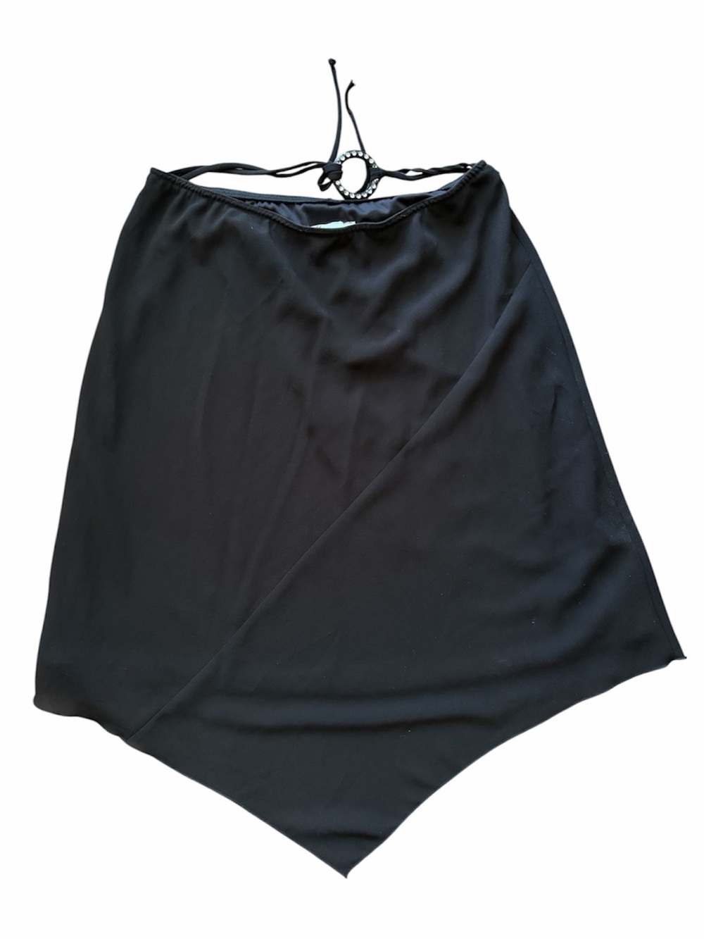 Mandy Evans Black Asymmetrical Wrap Skirt Rhinestone Ring Detail Made in Canada